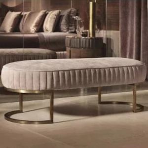 नई डिजाइन गर्म बिक्री बिस्तर बेंच तुर्क के साथ मखमल सामग्री स्टेनलेस स्टील फ्रेम - Product Image 3