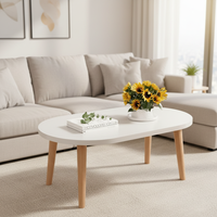 Table basse en gros au design japonais, pieds en bois massif, 23,6 pouces, petite table ovale peu encombrante avec rangement, mobilier de maison léger et portable