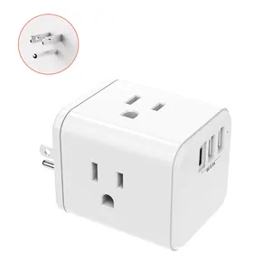 AC Universal Travel Adapter colokan listrik outlet listrik Usa dengan 2 port Usb soket 3 Pin putih komersial dinding soket 15A 125V