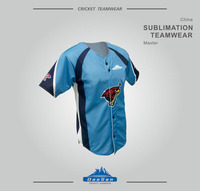 Jersey Baseball Ukuran Besar Lengan Pendek Bernapas dengan Panel Cetak Hewan Biru Muda yang Dapat Disesuaikan dan Kancing Penuh Sublimasi