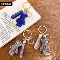 Nouveau porte-clés de luxe Violent Bear avec strass, cristal et diamant, breloque pour sac, porte-clés de créateur, porte-clés bling