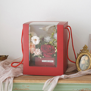 Xách tay Rose Flower hộp với xử <span class=keywords><strong>l</strong></span>ý Hoa Giấy bó hoa bao bì túi quà tặng với cửa sổ PVC trong suốt - Product Image 2