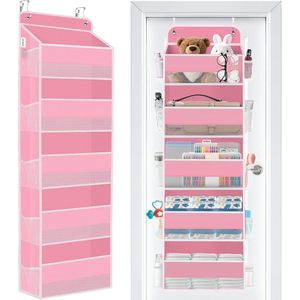 Over The Door Organizer 5 Tier Pink Hanging <b>Storage</b> With Side Pockets For Bedroom Dorm Closet Organization - Product Image 1