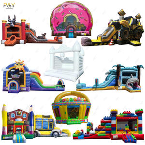 מתנפח מסחרי לקפיצה, מתקן קפיצה חיצוני למבוגרים, ורוד מיני לבן, טירה מתנפחת לילדים עם מגלשה - Product Image 5