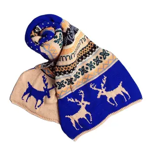 男性女性クリスマストナカイスノーフレークニットスカーフ、タッセル付き冬の暖かいロングスカーフ