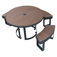Juego de mesa y banco de pícnic para Discapacitados de madera comercial al aire libre restaurante exterior jardín parque infantil mesa de comedor con agujero para paraguas