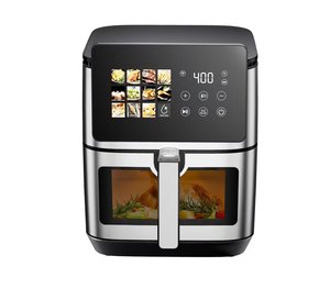 Двойная электрическая воздушная фритюрница 5 л + 5 л большой емкости с видимыми окнами 2400 Вт Глубокий корпус из нержавеющей стали квадратный современный дизайн - Product Image 5