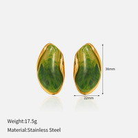 Ensemble de bijoux pour femmes : Bague ajustable ouverte en acier inoxydable plaqué or 18 carats et boucles d'oreilles géométriques en pierre, étanches