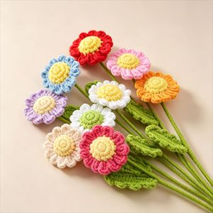 Fleur artificielle en laine faite à la main, bouquet de petites marguerites et de camomilles à tige unique, marguerites artificielles prêtes à offrir pour la Fête des Enseignants - Product Image 1