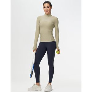 Camiseta Deportiva Ajustada de Manga Larga con Media Cremallera para Mujer FOXA, para Yoga y Entrenamiento, de Poliéster Sólido - Product Image 6