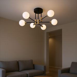 Lustre semi-encastré moderne à 6 lumières, verre blanc, ampoule E27, luminaire de plafond pour salon - Product Image 2