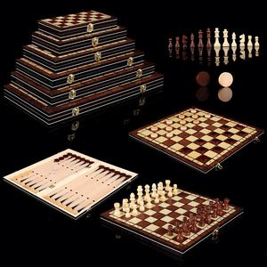 3-in-1 Multifunctional Wooden Chess <b>Set</b> | International Chess, Checkers, <b>Backgammon</b> | Portable & Durable - Product Image 2