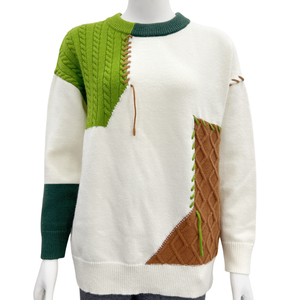 Otoño Invierno cálido Vintage cuello redondo Patchwork pulóver para mujer ropa de calle coreana suéteres de punto ropa de moda Casual - Product Image 1