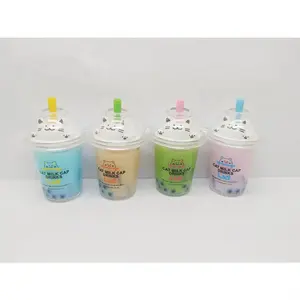 Cetak Kustom Akrilik Mini Minuman Cair Boba Gantungan Kunci Lucu Kartun Susu Teh Minuman Mengambang Keyring