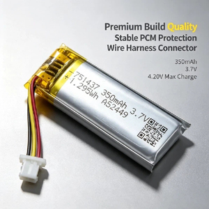 350mAh 3.7V Lithium Polymer Battery 751437 LiPo Cell 1.295Wh UL1642 <b>Portable</b> Electronics - Product Image 2