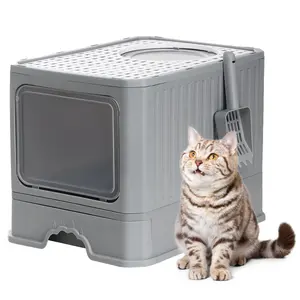 Foldable Cat Litter Box with Lid Extra Large Enclosed Kitty Litter Box with Scoop Covered Anti-Splashing Drawer