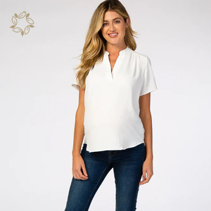 Chemisier de grossesse à manches courtes, col en v, t-shirt de grossesse en <span class=keywords><strong>coton</strong></span> biologique, Top d'allaitement, <span class=keywords><strong>Blouse</strong></span> de maternité en lin - Product Image 3