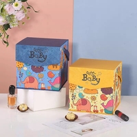 Boîte cadeau en papier d'art de luxe avec motif d'ours de dessin animé, laminage mat, pour baby shower, anniversaire d'enfant, baptême