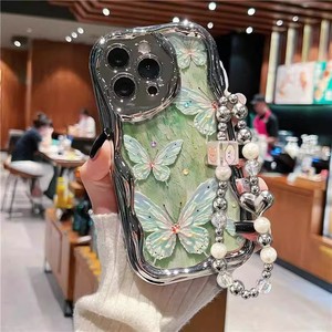 Luxury Butterfly <strong>Pattern</strong> Electroplated Wavy Edge TPU Soft Phone Cover Shockproof <strong>Case</strong> With Chain for iPhone 17 Air 16 13 Pro Max - Product Image 5