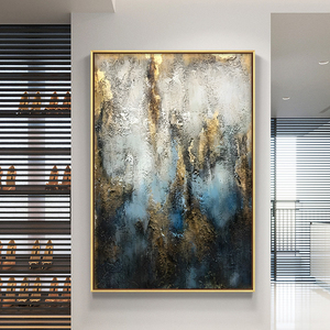 Quadro Moderno per Arredamento Casa, <span class=keywords><strong>Dipinto</strong></span> a Mano 100% su Tela, Astratto <span class=keywords><strong>Blu</strong></span> e Oro con Texture, Pittura a Olio <span class=keywords><strong>di</strong></span> Alta Qualità per Soggiorno - Product Image 4