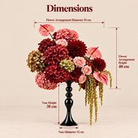 Centre de table floral artificiel fait main, arrangement de roses, dahlias, anthuriums et hortensias, grand chandelier noir, décoration de table de mariage