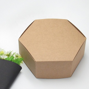 Happy birthday fold big hexagonal kraft paper gift flower box packaging