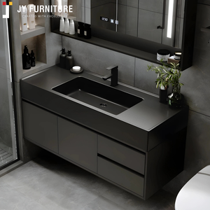 Meuble-lavabo de salle de bain en bois sur mesure JY Project avec lavabo, accessoires complets, rail lumineux LED, armoire et tiroir à fermeture douce - Product Image 6