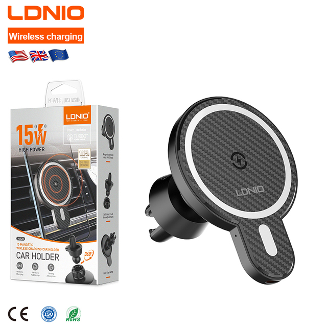LDNIO MA20 15 W High Power Magnetic Wireless Charging Car Holder Mobile Cell Phone Holder for iPhone Support OEM Customized