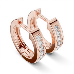 Juego de Aretes de Aro Económicos en Oro Rosa de 18K con Diamantes Cultivados en Laboratorio, Certificados por IGI, Chapados en Rodio, para Uso Diario y Eventos Glamurosos - Product Image 1