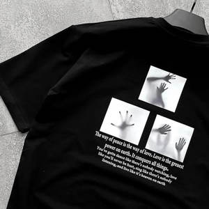 Zwart Custom Zeefdruk Drop Shoulder <span class=keywords><strong>100</strong></span> Procent Ronde Hals T-Shirt Oversized Mannen Zwart 280 Gsm Katoen T-Shirt T-Shirt - Product Image 4