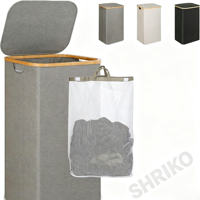 Panier à linge en bambou avec couvercle, panier à linge en tissu Oxford amovible, bac de rangement pliable pour vêtements pour salle de bain