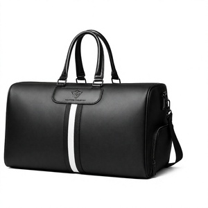 Bolsa de Viaje Clásica de Cuero Negro para Hombre, Bolsa de Deporte con Diseño de Rayas Blancas - Product Image 1