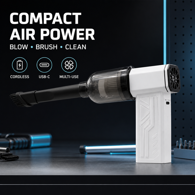Handheld Electric 2-in-1 Mini Car Vacuum Cleaner & Air Duster with Powerful Suction Portable Wireless Cleaning Tool