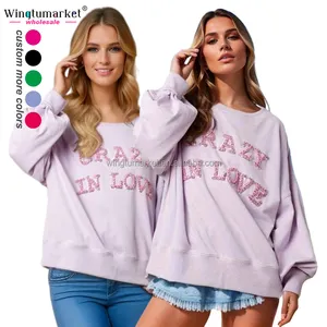 Großhandel Crazy in Love Stickerei Sweatshirt Valentine Shirt Pullover Brief Patches Französisch Terry Sweatshirts für Frauen