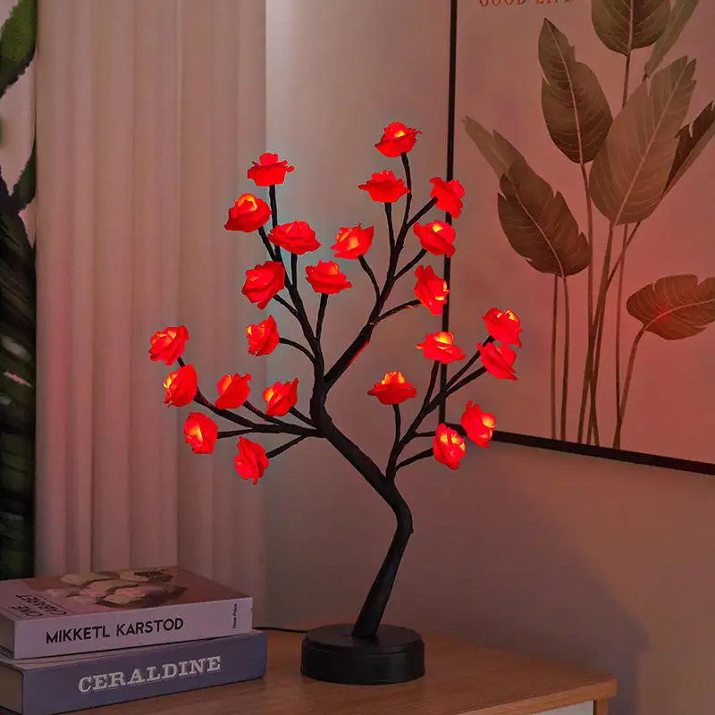 YIZHI Led Rose Tree Lamp Romantic Flower Table Lamps Night Light For Wedding Christmas Valentine Home Decoration Light