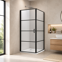 Cabine de douche pivotante à cadre quadrillé noir mat avec verre dépoli et receveur pour salle de bain d'hôtel – Vente en gros