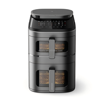 Friteuse à vapeur Aifa à double panier avec fenêtre visible (4,5 L + 6,5 L), contrôle de température indépendant, friteuse à vapeur numérique tactile
