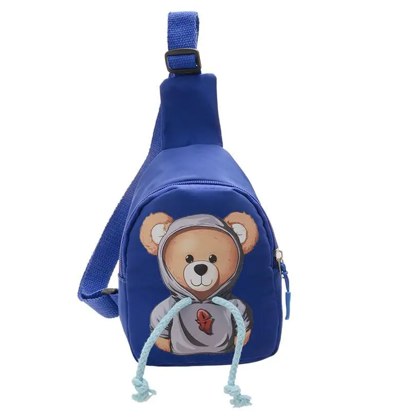 2022 cartoon blue bear print chest bag cute toddler purse mini crossbody bag for kids girls travel shoulder small daypacks