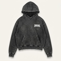 Sweat à capuche homme personnalisé surdimensionné, vierge, épais, noir, brodé, effet vintage, en coton vieilli, style streetwear