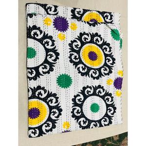 Colcha Kantha de Algodón con Diseño Estampado a Mano, Colcha Kantha con Patrón Floral Artesanal Tradicional, Ligera - Product Image 1