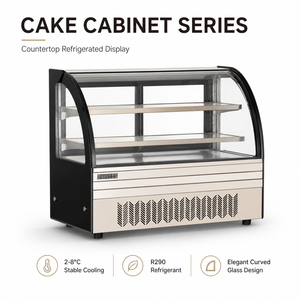 Vitrine réfrigérée de comptoir en verre incurvé pour gâteaux, écologique R290, avec porte coulissante, pour boulangerie et pâtisserie - Product Image 1