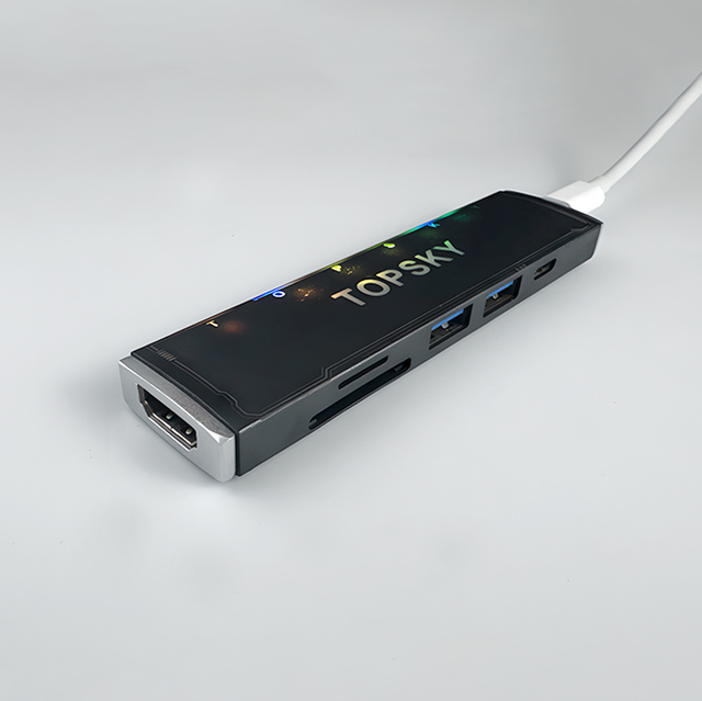 New Style RGB 6-in-1 USB C Hub 4K60HZ SD/TF USB3.0/USB2.0 PD100W Multiport Adapter for Laptop and Other Devices