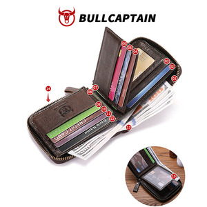 Portefeuille court vintage pour homme avec fermeture éclair, poche à monnaie, porte-cartes en cuir, blocage RFID, portefeuille en cuir véritable - Product Image 5