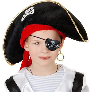 Wholesale Captain Party Accessories Funny Pirate Hat Set For Children Kids Caribbean Fancy Dress Gorro Pirata With Eye Patch