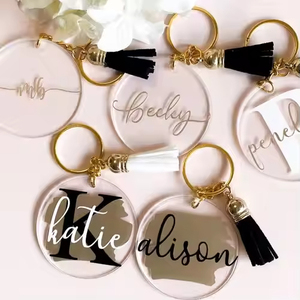 Cá nhân Acrylic tròn Keychain tùy chỉnh tên/Ban đầu tua Keyring cho quà tặng phụ kiện hàng ngày - Product Image 1