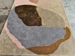Alfombra Abstracta de Fibra Natural de Pelo Largo, Anudada a Mano y Teñida a Mano, Estilo Abrash, para Sala de Estar - Product Image 1