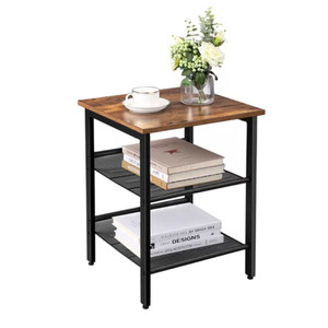 <span class=keywords><strong>Tavolino</strong></span> Industriale a 3 Ripiani con Piano in Legno Rustico e Mensole in Rete per Soggiorno e Camera da Letto - Product Image 5