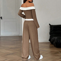 Ensemble de costume en lin sur mesure à épaules dénudées pour femmes, tenue deux pièces bicolore pour femmes
