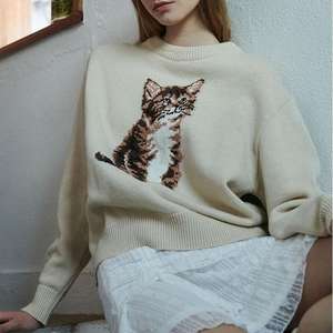 OEM Knitwear Supplier Custom Soft Fuzzy Animal Knit Pullover <strong>Jumper</strong> Embroidery Intarsia Jacquard <strong>Cat</strong> Sweater for <strong>Women</strong> - Product Image 1