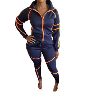 Set di tuta da Jogger 2021 personalizzata <span class=keywords><strong>e</strong></span> Set di <span class=keywords><strong>pantaloni</strong></span> con Zip da donna 3XL 4XL <span class=keywords><strong>pantaloni</strong></span> in due pezzi Set tute taglie forti da donna - Product Image 4